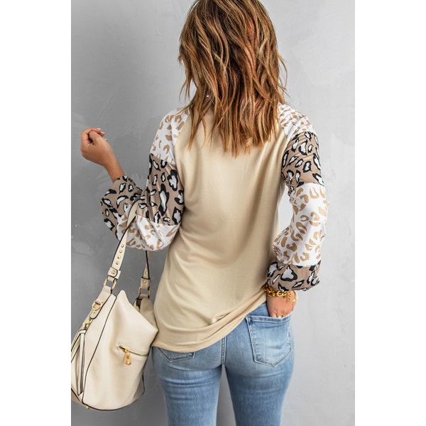 Apricot Leopard Print Bubble Sleeve Top