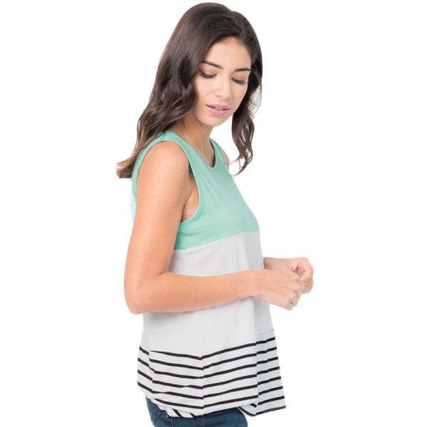 Mint Paneled Striped Racerback Tank Top